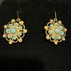 Vintage Monet pierced earring faux pearl and turquoise blue color stones